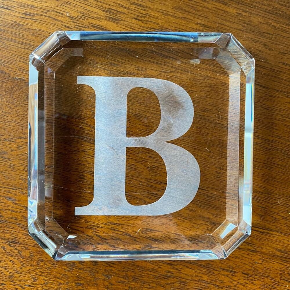 Monogram Letter B‎ Clear Crystal Desk Paper Weight